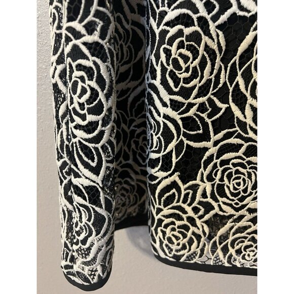 Nanette Lepore A Line Dress 4 Black Ivory Embroidered Lace Sleeveless Rich - Picture 7 of 11